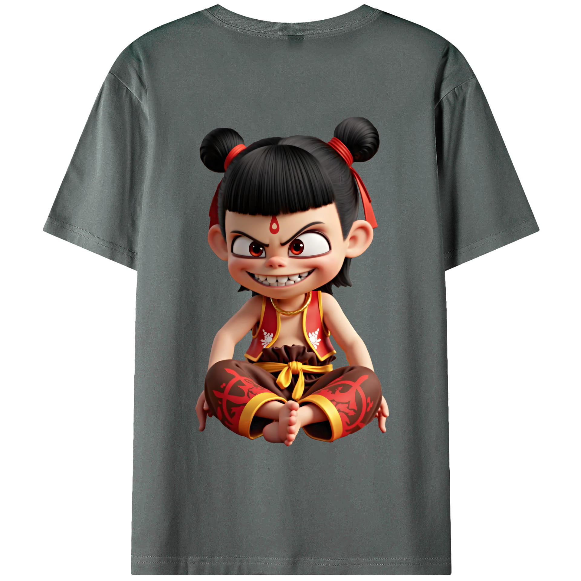 （画像用） Ne Zha 2 ナタ 魔童の大暴れ 綿100％ メンズ半袖Tシャツ（バックプリント） 通気性